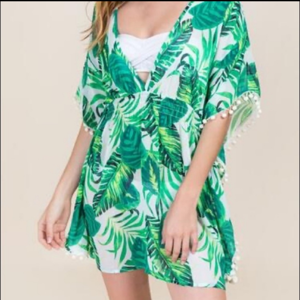 Tropical Palm Print Swim Coverup